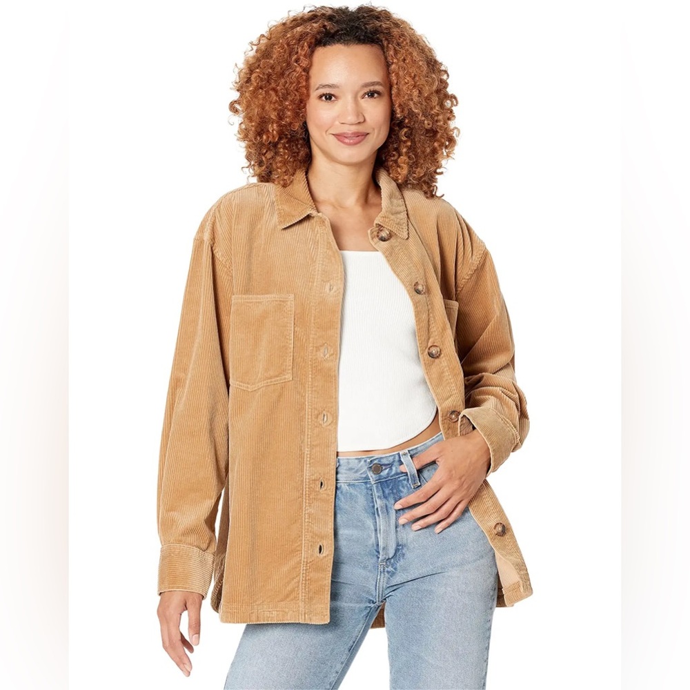 NEW Madewell Plus Corduroy Kendwood Oversized Shirt-Jacket in Earthen Sand